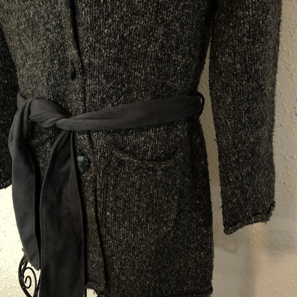 J. Jill Grey Wool Long Cardigan Jacket with Sash - Picture 5 of 7